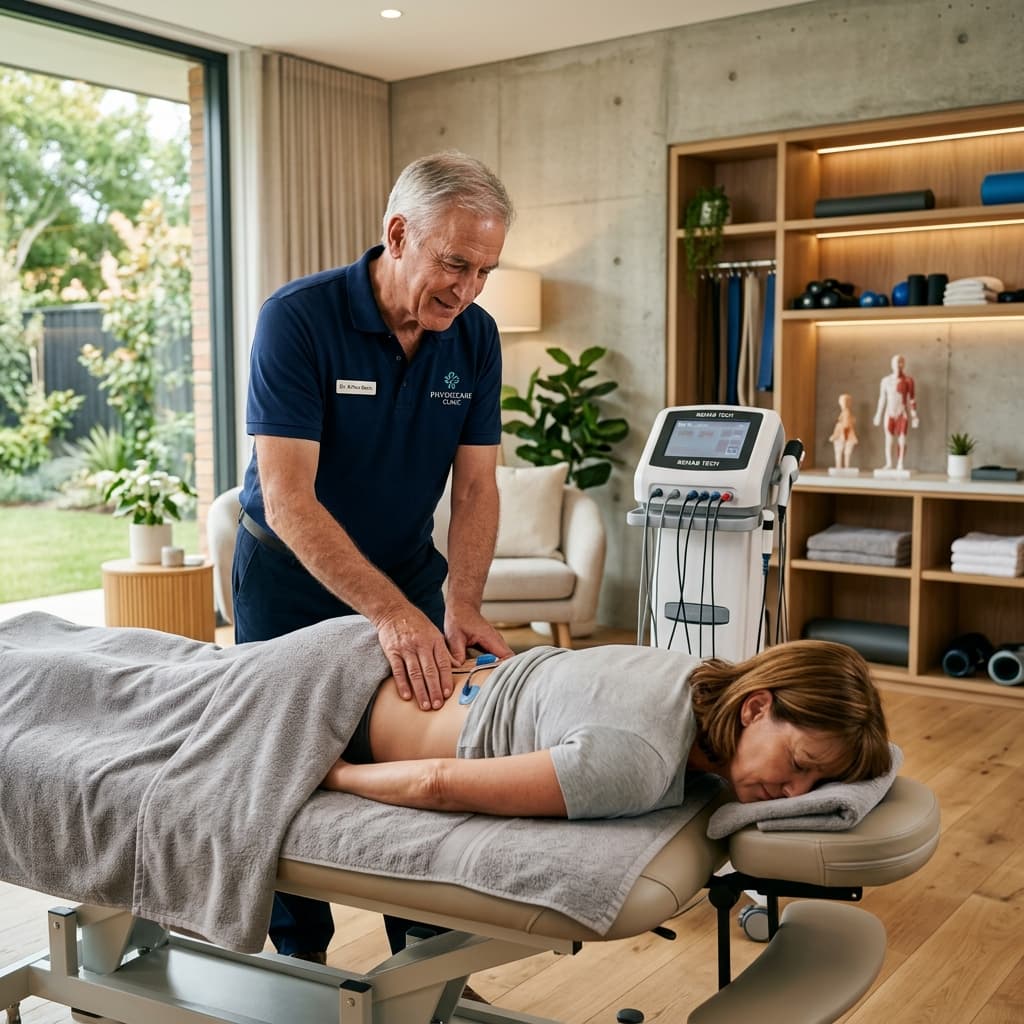 A physiotherapist providing one-to-one treatment in a calm home setting
